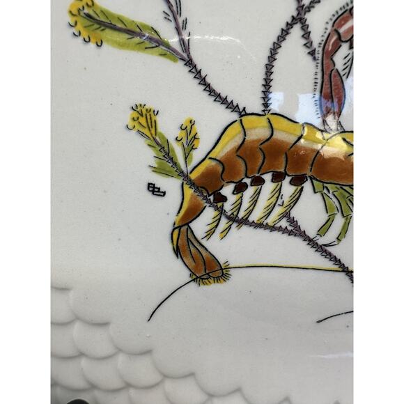 GIEN Grands Crustaces #11 Two Shrimp Hand Painted Faience 10" Plate France 1961 - Picture 3 of 7